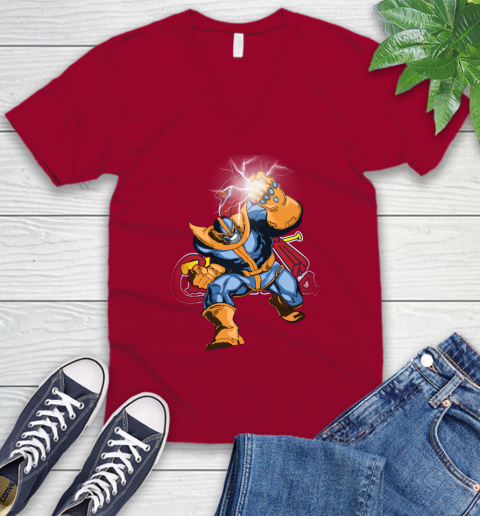 St.Louis Cardinals MLB Baseball Thanos Avengers Infinity War Marvel V-Neck T-Shirt 7