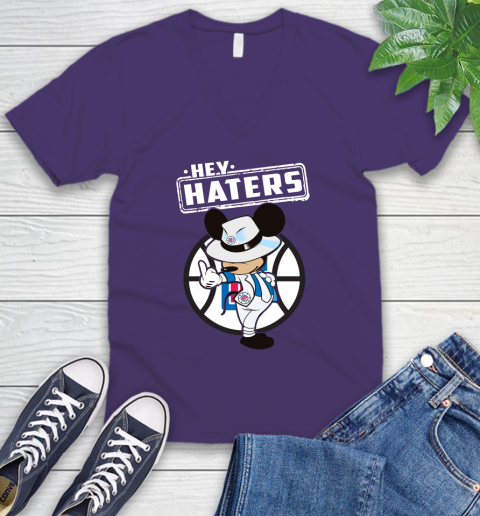 NBA Hey Haters Mickey Basketball Sports Los Angeles Clippers V-Neck T-Shirt 9