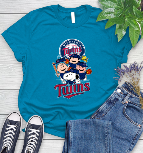 MLB Minnesota Twins Snoopy Charlie Brown Woodstock The Peanuts Movie Baseball T Shirt_000 Women's T-Shirt 10