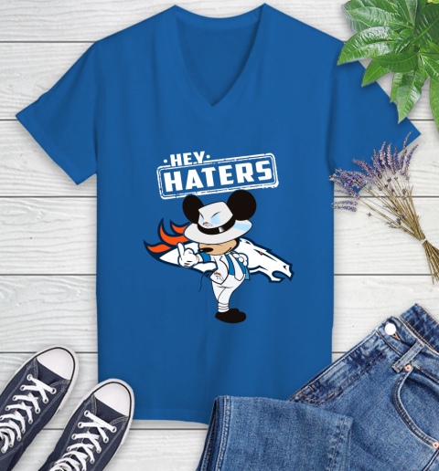 NFL Hey Haters Mickey Football Sports Denver Broncos Women's V-Neck T-Shirt 10