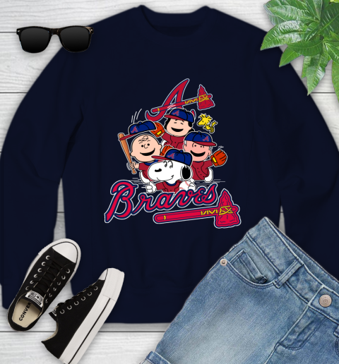 MLB Atlanta Braves Snoopy Charlie Brown Woodstock The Peanuts Movie Baseball T Shirt Youth Sweatshirt 2