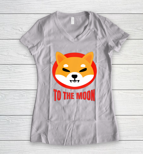 Shiba Inu Logo Shib to the Moon Design Women's V-Neck T-Shirt