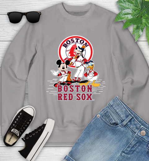 MLB Boston Red Sox Mickey Mouse Donald Duck Goofy Baseball T Shirt Youth Sweatshirt 3