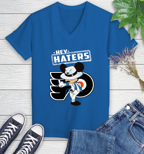 NHL Hey Haters Mickey Hockey Sports Philadelphia Flyers Women's V-Neck T-Shirt 10