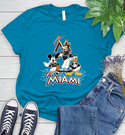 MLB Miami Marlins Mickey Mouse Donald Duck Goofy Baseball T Shirt Women's T-Shirt 10