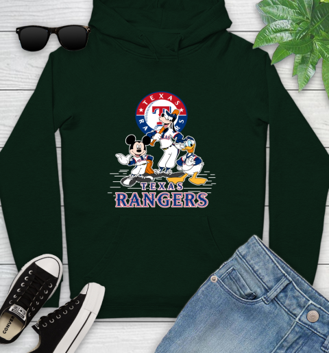 MLB Texas Rangers Mickey Mouse Donald Duck Goofy Baseball T Shirt Youth Hoodie 14