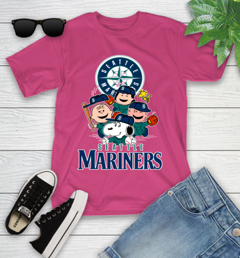MLB Seattle Mariners Snoopy Charlie Brown Woodstock The Peanuts Movie Baseball T Shirt_000 Youth T-Shirt 11