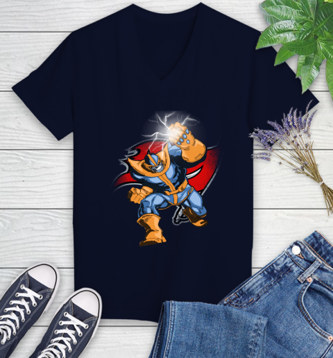 Tampa Bay Buccaneers NFL Football Thanos Avengers Infinity War Marvel Women's V-Neck T-Shirt 2