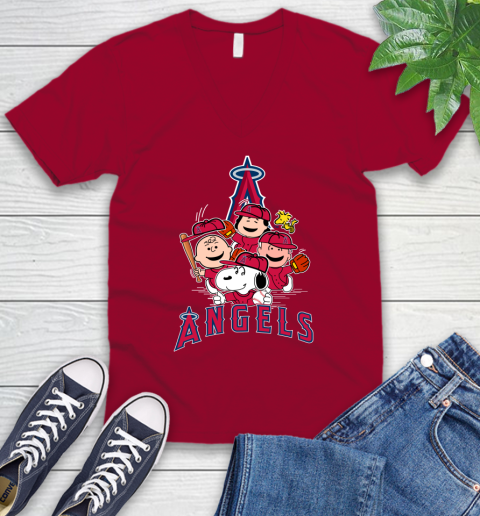 MLB Los Angeles Angels Snoopy Charlie Brown Woodstock The Peanuts Movie Baseball T Shirt_000 V-Neck T-Shirt 7