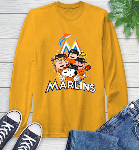 MLB Miami Marlins Snoopy Charlie Brown Woodstock The Peanuts Movie Baseball T Shirt Long Sleeve T-Shirt 2