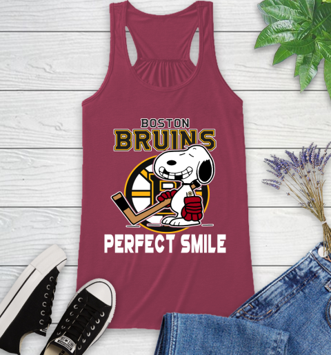 NHL Boston Bruins Snoopy Perfect Smile The Peanuts Movie Hockey T Shirt Racerback Tank 7