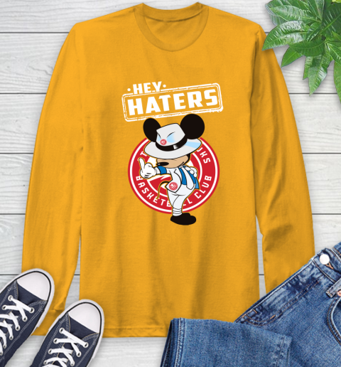 NBA Hey Haters Mickey Basketball Sports Atlanta Hawks Long Sleeve T-Shirt 2