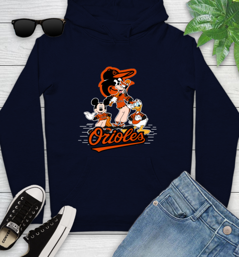 MLB Baltimore Orioles Mickey Mouse Donald Duck Goofy Baseball T Shirt Youth Hoodie 3