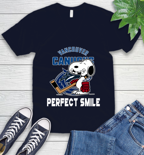 NHL Vancouver Canucks Snoopy Perfect Smile The Peanuts Movie Hockey T Shirt V-Neck T-Shirt 2