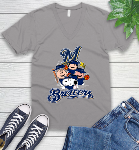 MLB Milwaukee Brewers Snoopy Charlie Brown Woodstock The Peanuts Movie Baseball T Shirt_000 V-Neck T-Shirt 3