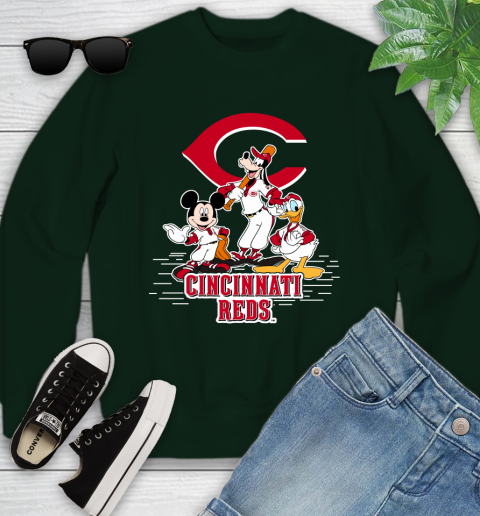 MLB Cincinnati Reds Mickey Mouse Donald Duck Goofy Baseball T Shirt Youth Sweatshirt 9