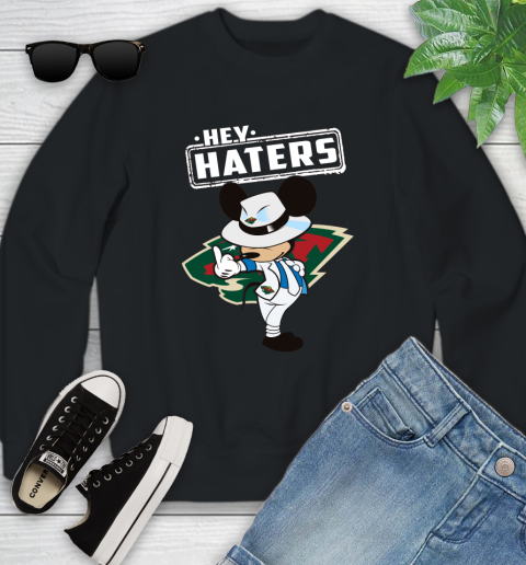 NHL Hey Haters Mickey Hockey Sports Minnesota Wild Youth Sweatshirt