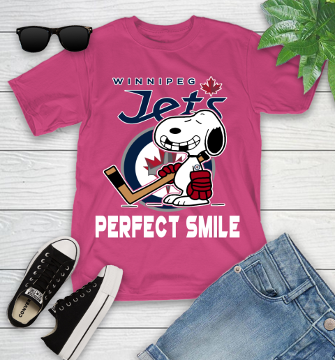 NHL Winnipeg Jets Snoopy Perfect Smile The Peanuts Movie Hockey T Shirt Youth T-Shirt 11