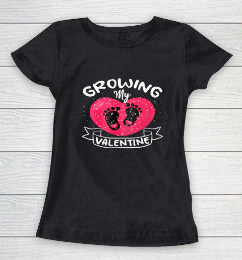 Womens Growing My Valentine literally pregnant shirt Pregnancy Wife Women's T-Shirt 9