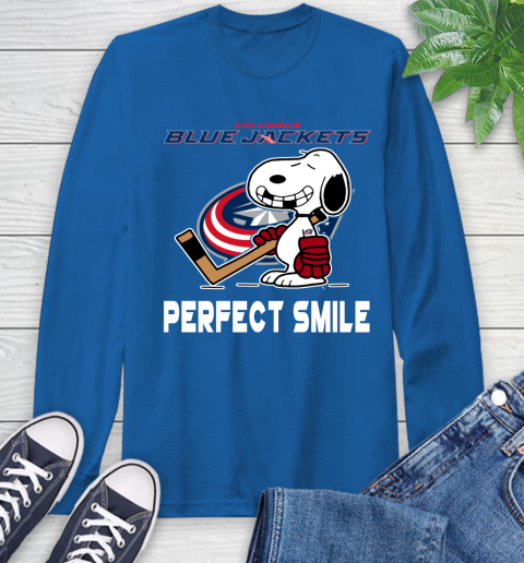NHL Columbus Blue Jackets Snoopy Perfect Smile The Peanuts Movie Hockey T Shirt Long Sleeve T-Shirt 10