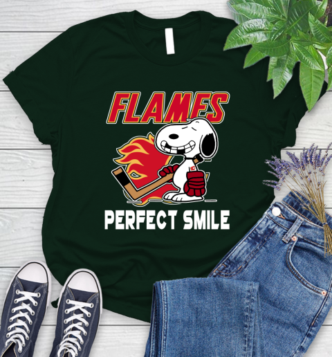 NHL Calgary Flames Snoopy Perfect Smile The Peanuts Movie Hockey T Shirt Women's T-Shirt 6