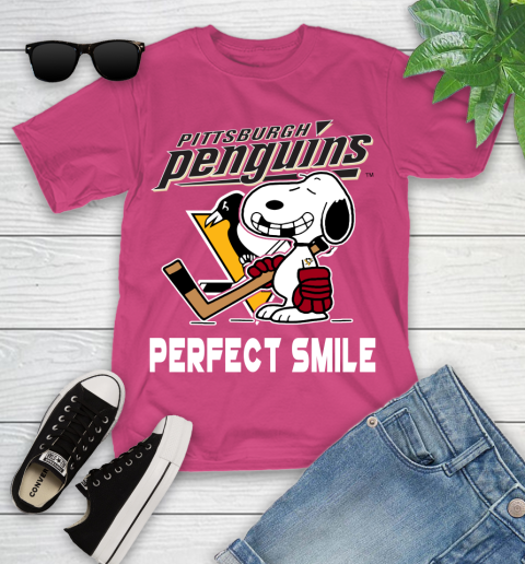 NHL Pittsburgh Penguins Snoopy Perfect Smile The Peanuts Movie Hockey T Shirt Youth T-Shirt 11