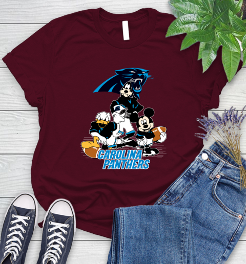 NFL Carolina Panthers Mickey Mouse Donald Duck Goofy Football Shirt Women's T-Shirt 7