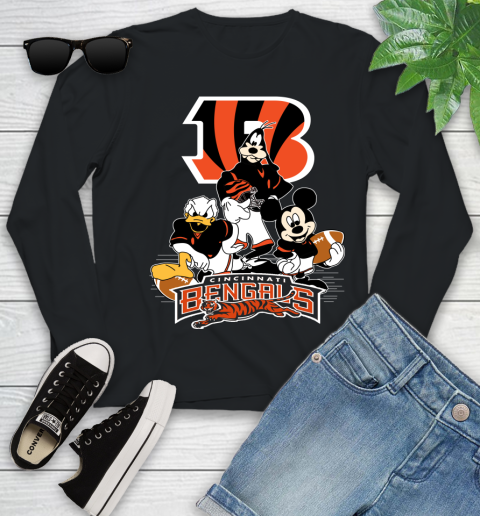 NFL Cincinnati Bengals Mickey Mouse Donald Duck Goofy Football Shirt Youth Long Sleeve