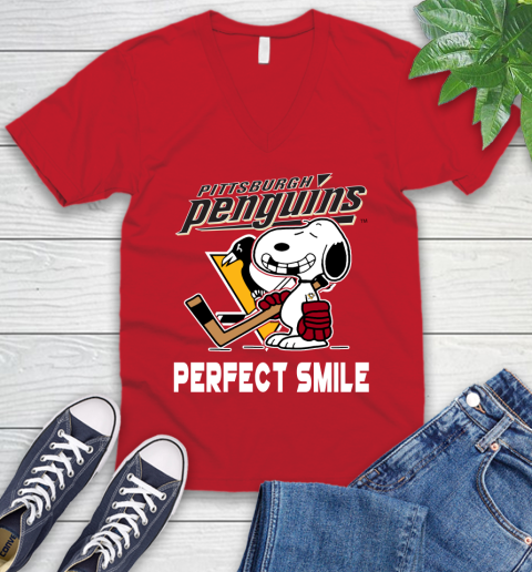 NHL Pittsburgh Penguins Snoopy Perfect Smile The Peanuts Movie Hockey T Shirt V-Neck T-Shirt 6