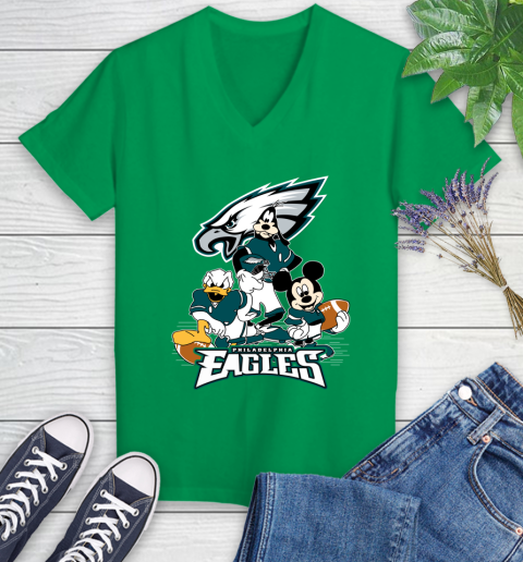 NFL Philadelphia Eagles Mickey Mouse Donald Duck Goofy Football Shirt Women's V-Neck T-Shirt 5