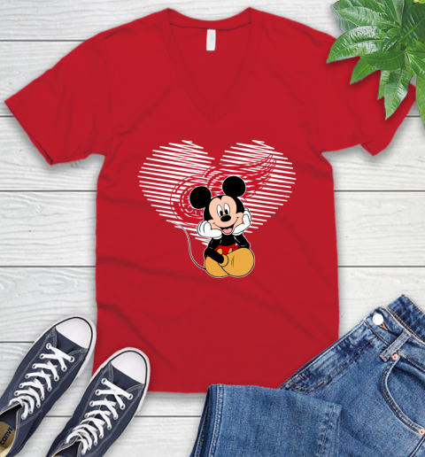NHL Detroit Red Wings The Heart Mickey Mouse Disney Hockey V-Neck T-Shirt 6