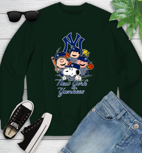 MLB New York Yankees Snoopy Charlie Brown Woodstock The Peanuts Movie Baseball T Shirt_000 Youth Sweatshirt 9