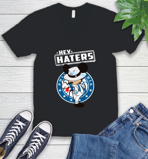 NBA Hey Haters Mickey Basketball Sports Philadelphia 76ers V-Neck T-Shirt