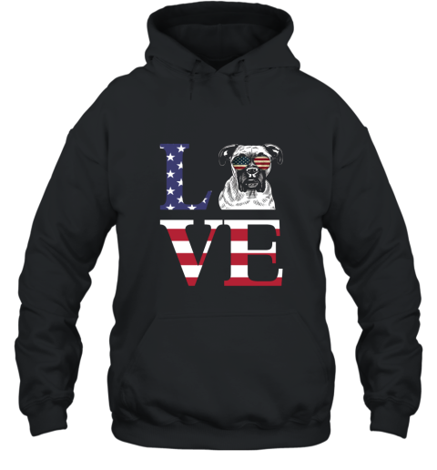 American Flag Boxer Dog Love Shirt  4th of July T Shirt Hooded