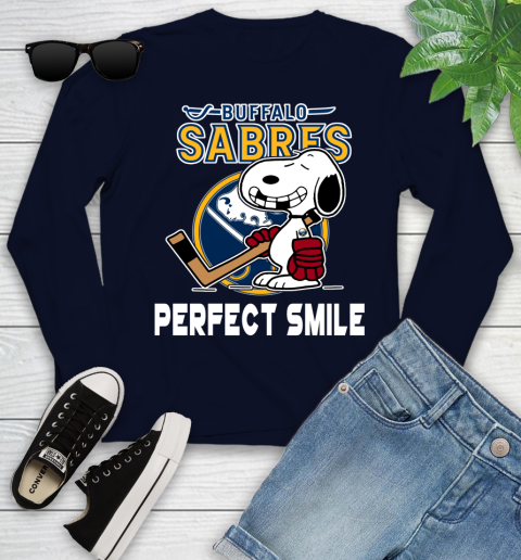 NHL Buffalo Sabres Snoopy Perfect Smile The Peanuts Movie Hockey T Shirt Youth Long Sleeve 2