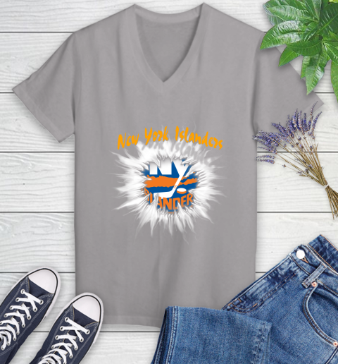 New York Islanders NHL Hockey Adoring Fan Rip Sports Women's V-Neck T-Shirt 4