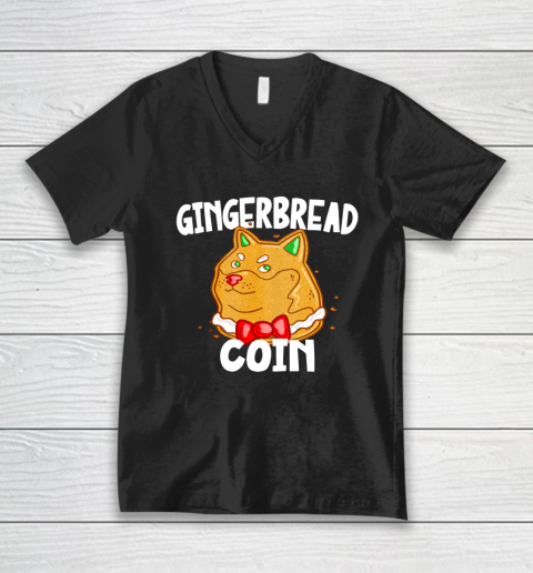 Xmas Dogecoin Crypto Christmas Gingerbread Coin Shiba Inu V-Neck T-Shirt