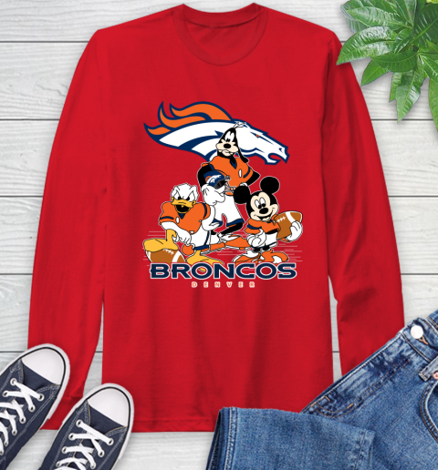 NFL Denver Broncos Mickey Mouse Donald Duck Goofy Football Shirt Long Sleeve  T-Shirt