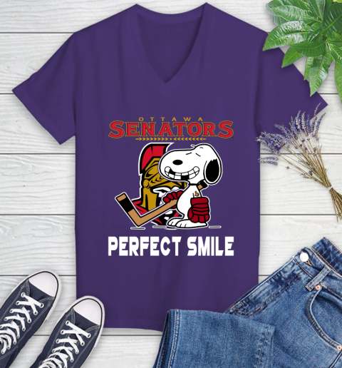NHL New York Rangers Snoopy Perfect Smile The Peanuts Movie Hockey T Shirt Women's V-Neck T-Shirt 3