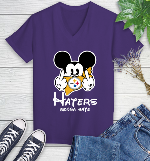 NFL Pittsburgh Steelers Haters Gonna Hate Mickey Mouse Disney Football T Shirt_000 Women's V-Neck T-Shirt 3