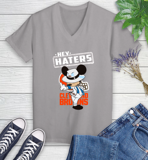 NFL Hey Haters Mickey Football Sports Cleveland Browns Women's V-Neck T-Shirt 4