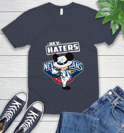 NBA Hey Haters Mickey Basketball Sports New Orleans Pelicans V-Neck T-Shirt 8