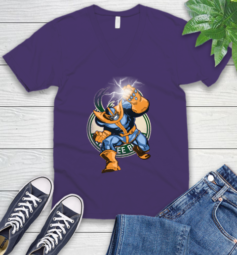 Milwaukee Bucks NBA Basketball Thanos Avengers Infinity War Marvel V-Neck T-Shirt 9