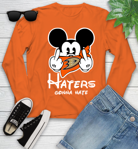 NHL Anaheim Ducks Haters Gonna Hate Mickey Mouse Disney Hockey T Shirt Youth Long Sleeve 3