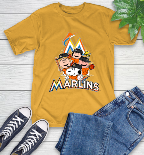 MLB Miami Marlins Snoopy Charlie Brown Woodstock The Peanuts Movie Baseball T Shirt T-Shirt 2