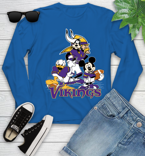 NFL Minnesota Vikings Mickey Mouse Donald Duck Goofy Football Shirt Youth Long Sleeve 10