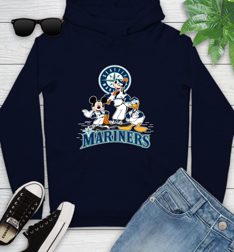 MLB Seattle Mariners Mickey Mouse Donald Duck Goofy Baseball T Shirt Youth Hoodie 3