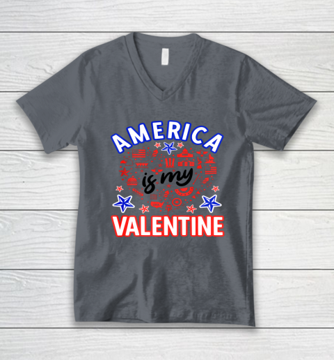 America is My Valentine Proud American Heart USA V-Neck T-Shirt 3