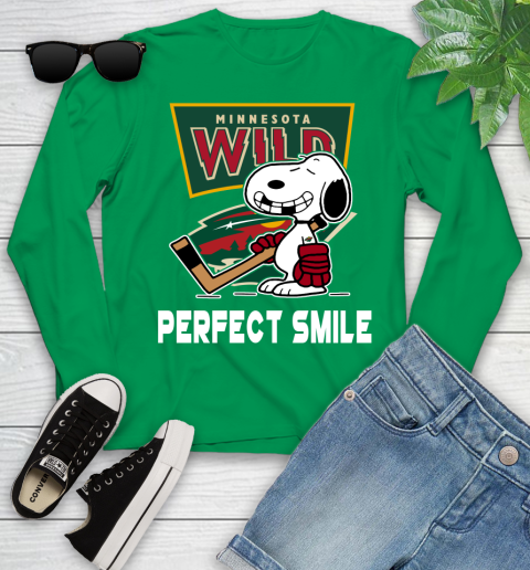 NHL Minnesota Wild Snoopy Perfect Smile The Peanuts Movie Hockey T Shirt Youth Long Sleeve 7