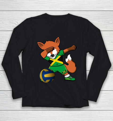 Dabbing Fox Jamaica Volleyball Fans Jersey Jamaican Youth Long Sleeve